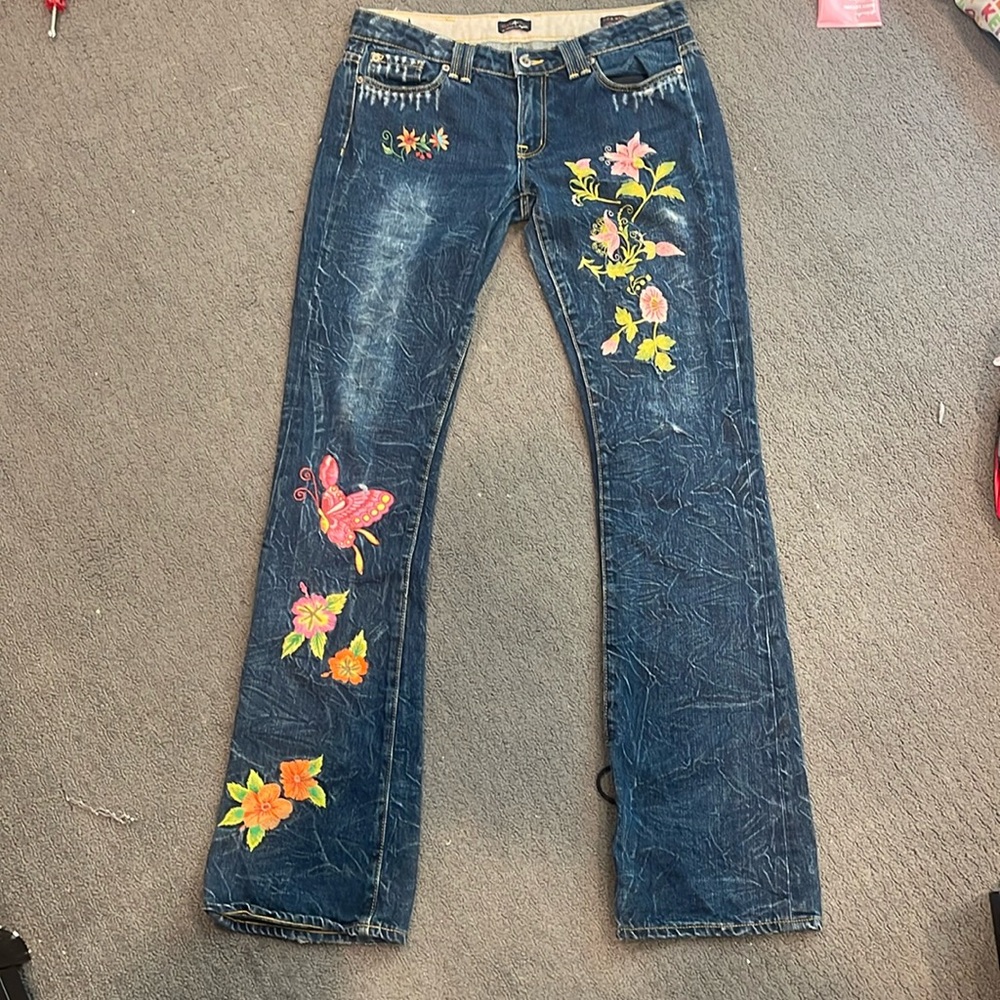 people for peace embroidered jeans 🩷💛